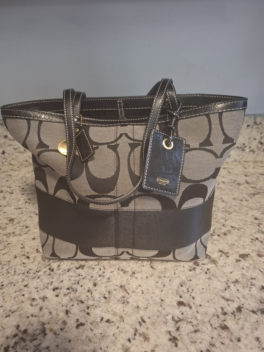 Coach Signature Canvas and Leather Tote in Khaki/Black